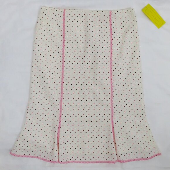 NWT Helen Wang Pink Swiss Dots Trumpet Skirt with Embroidered Seam Detail - Picture 1 of 14
